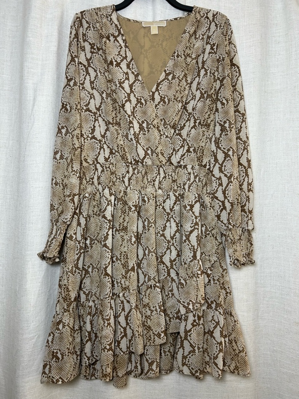 MICHAEL Michael Kors Taupe Snake Print Long Sleeve Dress